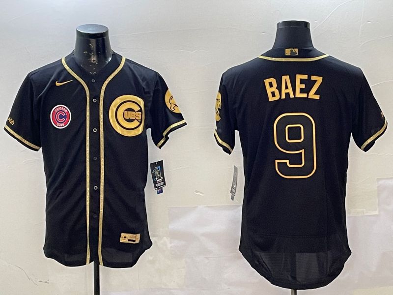 Men Chicago Cubs #9 Baez Black Gold Elite 2025 Nike MLB Jersey style 3